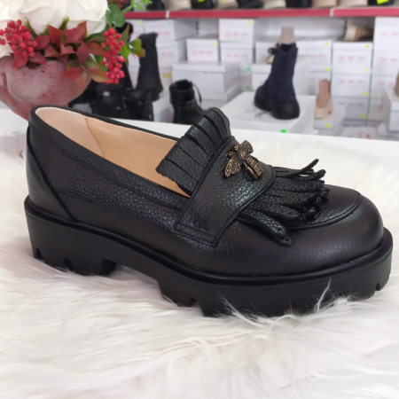 Mocasini cu franjuri Asteria din piele naturală bizonata [2]