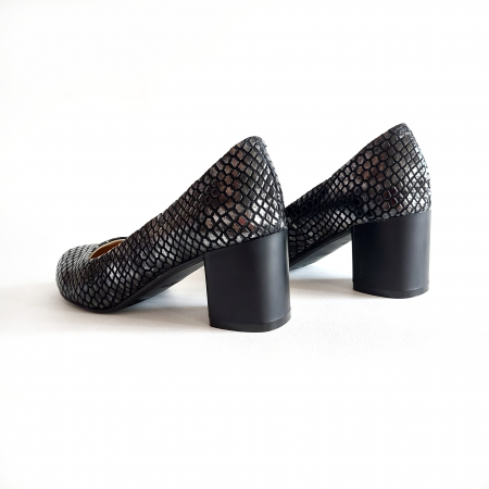 Pantofi Ketrin negru croco toc gros [1]
