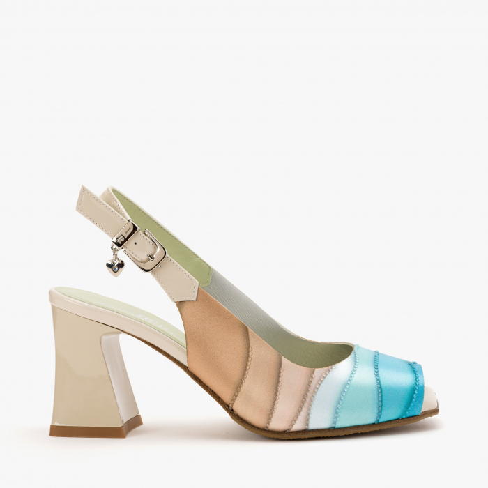 Sandale Dama Multicolor, Material Rips Accesorizat cu Cristale, Toc Gros de 7 cm, Renzoni 3847 [2]