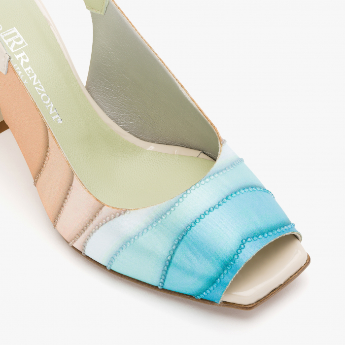 Sandale Dama Multicolor, Material Rips Accesorizat cu Cristale, Toc Gros de 7 cm, Renzoni 3847 [4]