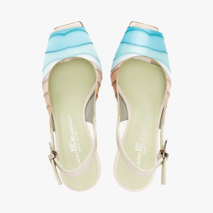 Sandale Dama Multicolor, Material Rips Accesorizat cu Cristale, Toc Gros de 7 cm, Renzoni 3847 [3]