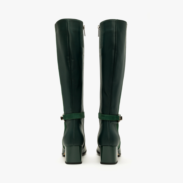 Cizme Damă Elegante din Piele Naturală Verde, Bareta Decorativă, Elastic Lateral cu Pliuri, Renzoni 5752 [4]