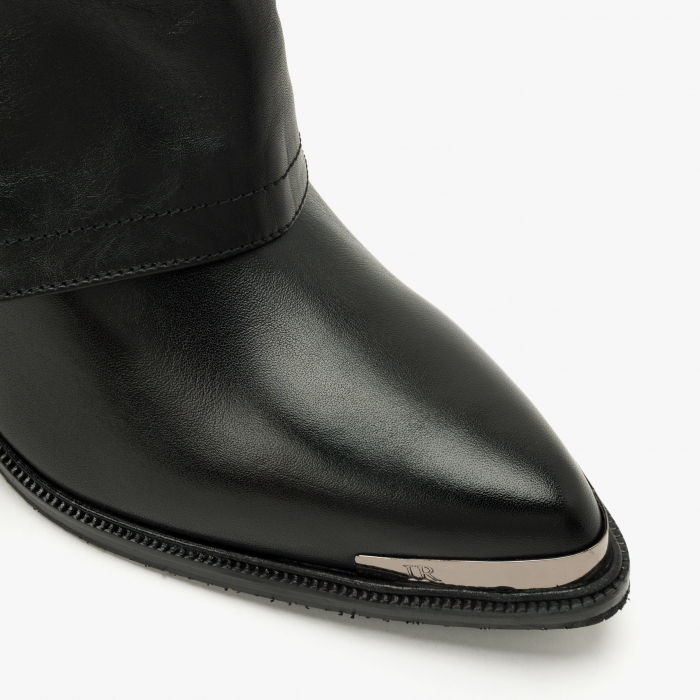Cizme Dama Elegante, Negre, Varf Ascutit, Vârf Metalic, Toc Gros, Renzoni 6972 [3]