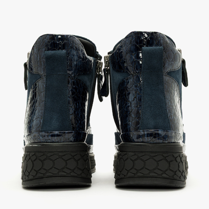Ghete Damă Casual din Piele Intoarsă Bleumarin, Fermoar Lateral, Șireturi Negre, LAB Milano by Renzoni 035LAB02671 [4]