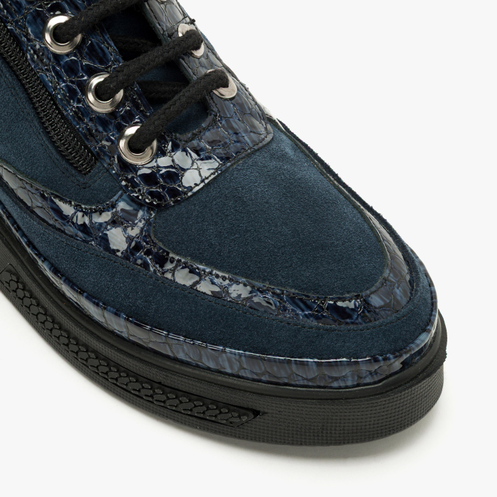 Ghete Damă Casual din Piele Intoarsă Bleumarin, Fermoar Lateral, Șireturi Negre, LAB Milano by Renzoni 035LAB02671 [3]