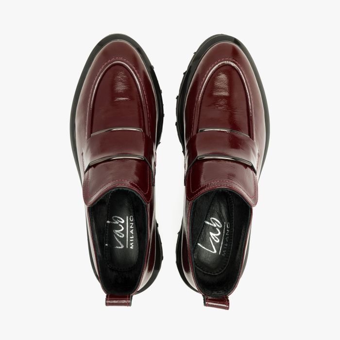 Ghete Damă Casual din Piele Lăcuită, Bordo, Curea Decorativă și Talpă Groasă Track, LAB Milano by Renzoni 06308399 [3]