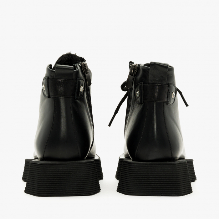 Ghete Dama Casual, Negre, Piele Naturala, Blana Ecologica, Talpa Comoda 4 cm, LAB Milano by Renzoni, P0152021 [4]