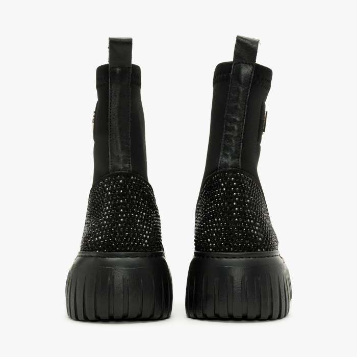 Ghete Damă din Material Elastic Tip Neopren Negru cu Cristale și Talpă Groasă de 6 cm, Design Urban, LAB Milano by Renzoni P22624625 [4]