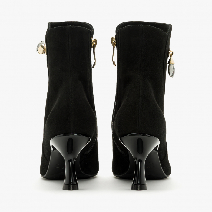 Ghete Dama Elegante, Negru, Toc Modern 7 cm, Accesoriu Cristal Lateral, Piele Intoarsă, Giovanni Fabiani 24240 [4]
