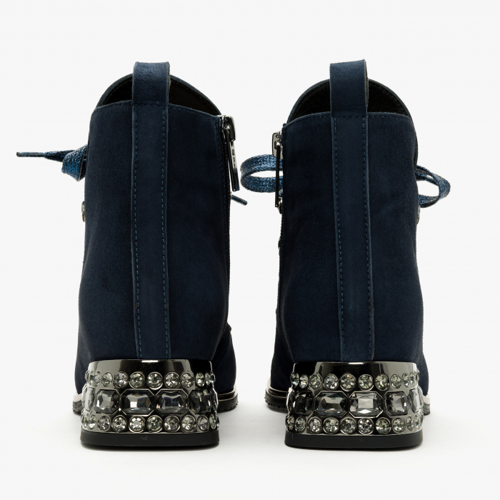 Ghete Dama Elegante, Bleumarin, Piele Intoarsa, Cristale Swarovski, Toc Gros 4 cm, Renzoni 4208 [4]