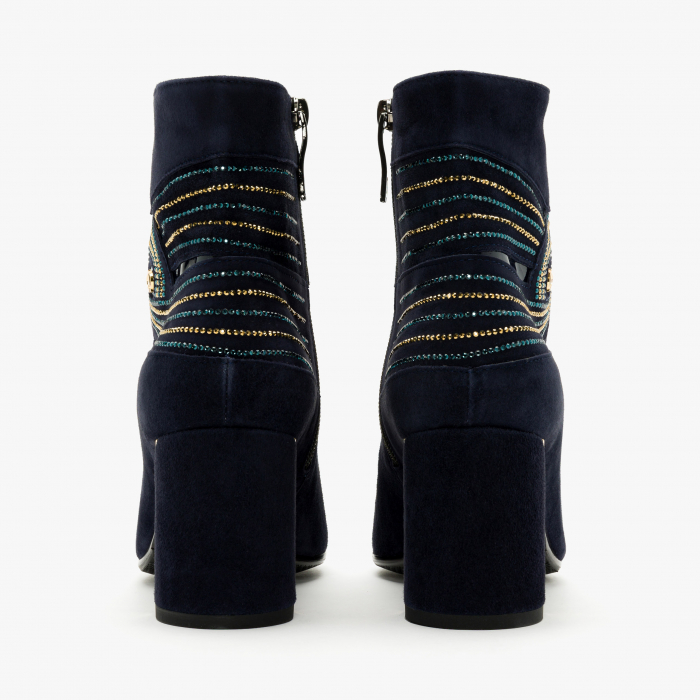Ghete Dama Elegante, Bleumarin, Piele Intoarsa, Cristale Swarovski, Toc Gros 7 cm, Accademia 7323 [4]