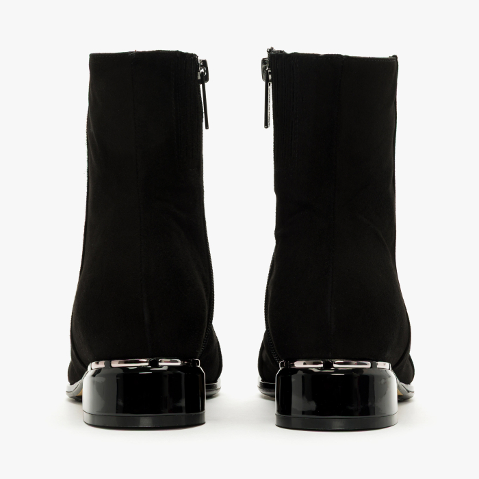 Ghete Damă Elegante Negre din Piele Întoarsă, Accesoriu Tip Lanț Argintiu și Fermoar Lateral, Renzoni 4351 [4]