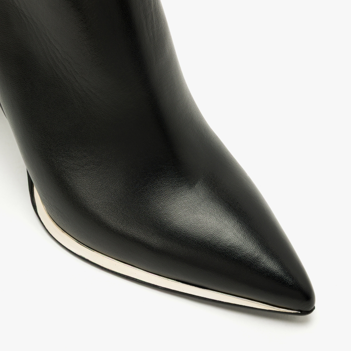 Ghete Damă Elegante, Piele Naturală, Negru, Cataramă Aurie, Toc Gros 8 cm, Fermoar, Renzoni 7751 [3]