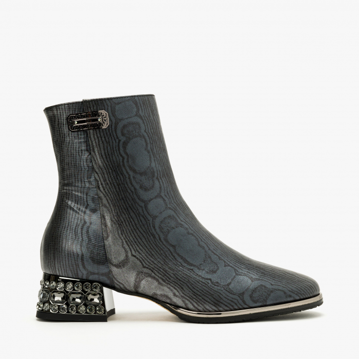 Ghete Dama Elegante, Gri-Sidef, Piele Naturala, Cristale, Toc 4 cm, Renzoni 4205 [2]