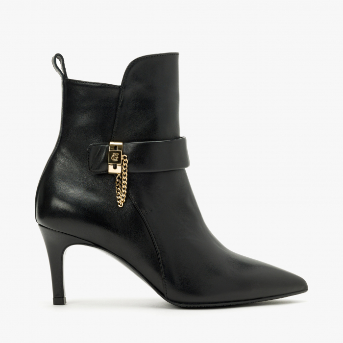 Ghete Dama Elegante, Negru, Toc Subțire 7 cm, Accesoriu Lateral Auriu, Giovanni Fabiani 24282 [2]