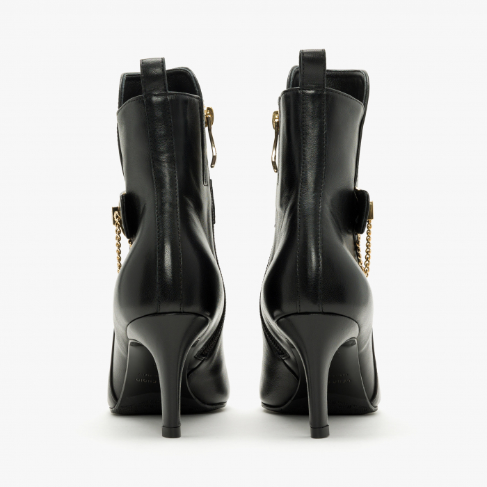 Ghete Dama Elegante, Negru, Toc Subțire 7 cm, Accesoriu Lateral Auriu, Giovanni Fabiani 24282 [4]
