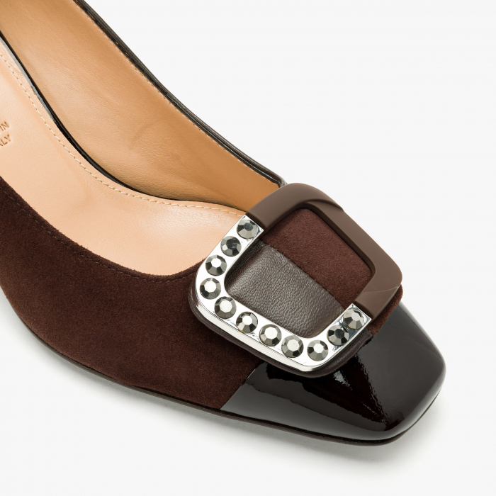 Pantofi Dama Eleganti, Maro, Finisaj Lucios și Catifelat, Toc Gros 5 cm, Accesoriu cu Cristale Swarovski, Accademia 3672 [4]