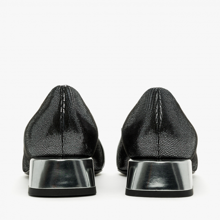 Pantofi Dama Eleganti, Negru-Argintiu, Nabuc Sidefat, Cristale Swarovski, Toc Gros 3 cm, Accademia 3675 [5]