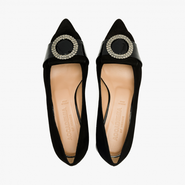 Pantofi Dama Eleganti din Piele Intoarsa, de Culoare Neagra, Anou cu Cristale, Accademia 3675 [3]