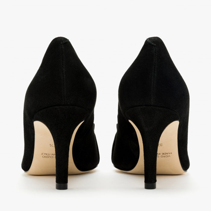 Pantofi Dama Eleganti, Negru, Nabuc, Toc Subțire 8 cm, Accesoriu Cristale Swarovski, Accademia 3677 [5]