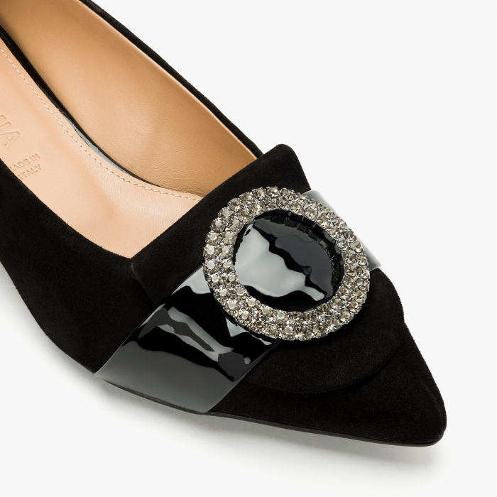 Pantofi Dama Eleganti din Piele Intoarsa, de Culoare Neagra, Anou cu Cristale, Accademia 3675 [4]