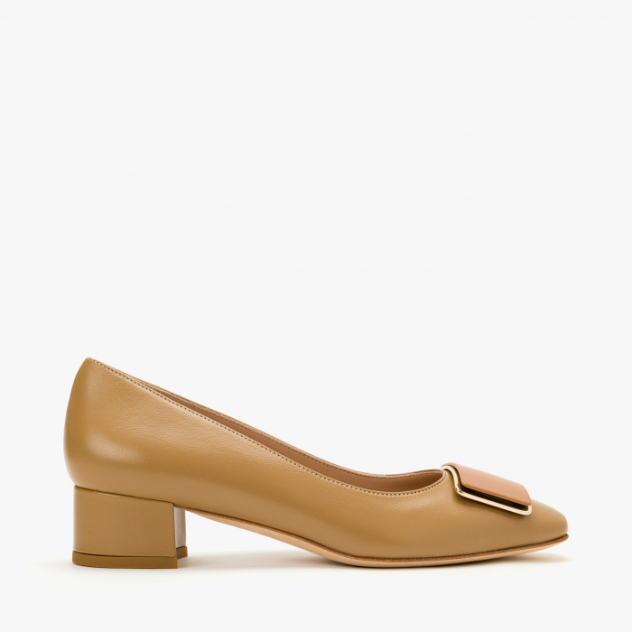 Pantofi Dama Eleganti din Piele, Varf Patrat, Toc Gros de 3 cm, Culoare Havan, Toate Sezoanele, Angelo Giannini 1145 [2]