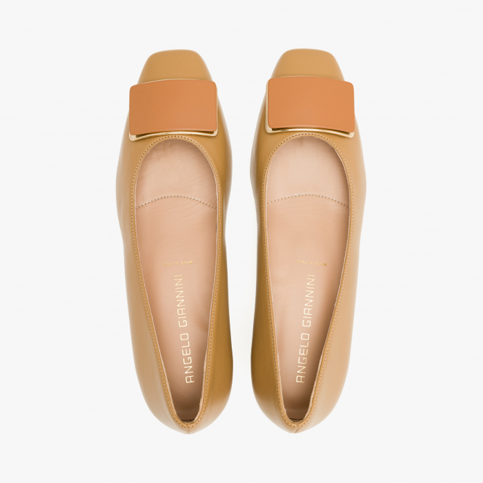 Pantofi Dama Eleganti din Piele, Varf Patrat, Toc Gros de 3 cm, Culoare Havan, Toate Sezoanele, Angelo Giannini 1145 [3]