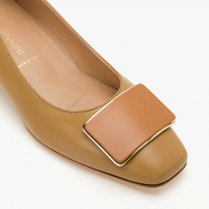Pantofi Dama Eleganti din Piele, Varf Patrat, Toc Gros de 3 cm, Culoare Havan, Toate Sezoanele, Angelo Giannini 1145 [4]