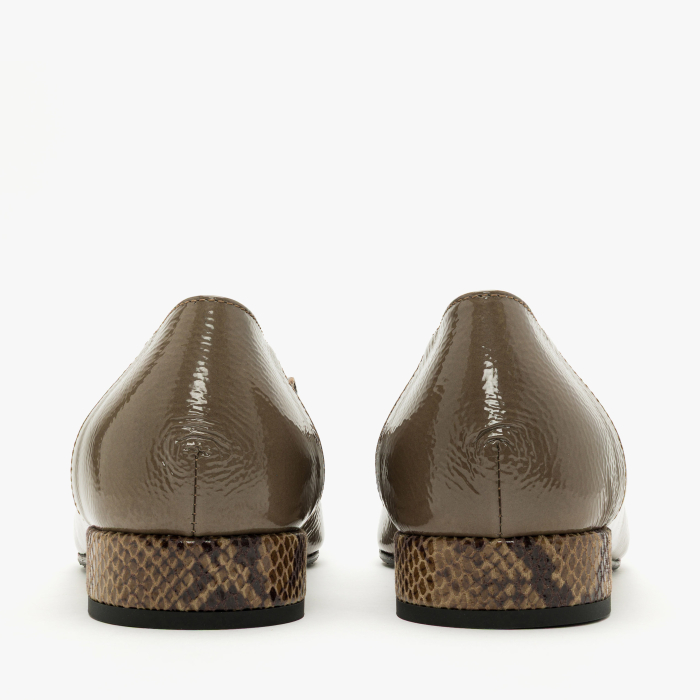 Pantofi Dama Eleganti, Piele Naturala Lacuita Bej, Imprimeu Piton, Ciucuri Decorativi si Toc Jos 2 cm, Renzoni 8685 [5]