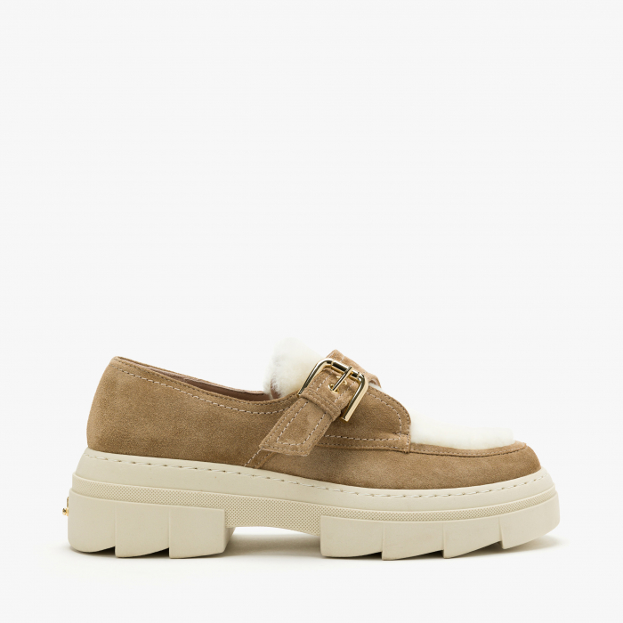 Pantofi Dama Casual, Bej, Piele Intoarsă, Blană, Toc Gros, Varf Rotund, Mara by Giorgio Fabiani MA274 [2]