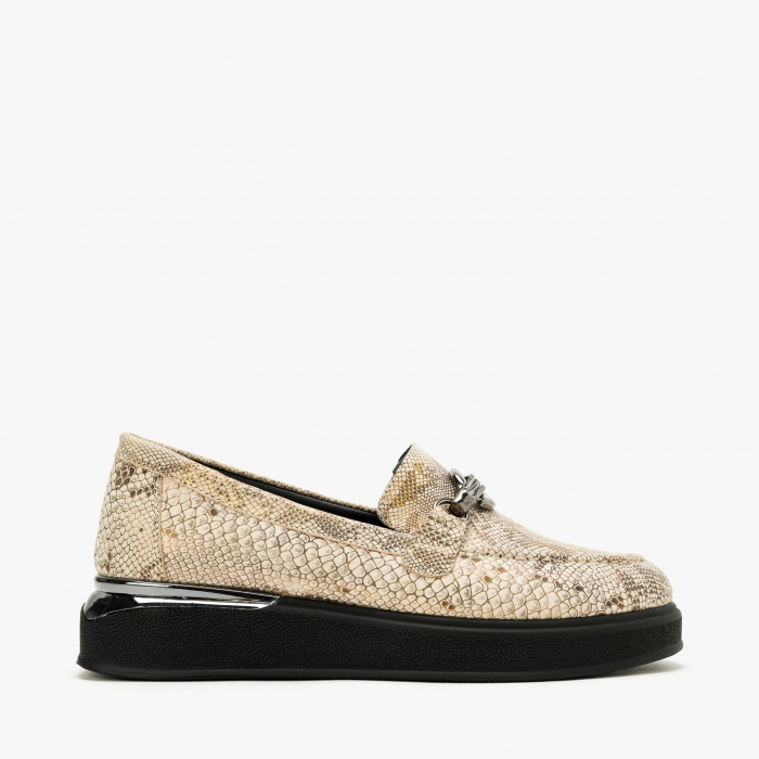 Pantofi Damă Casual, Bej, Piele Imprimată, Ornament Argintiu, Talpa Comoda, LAB Milano by Renzoni 10475484 [2]