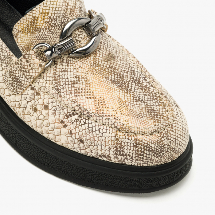 Pantofi Damă Casual, Bej, Piele Imprimată, Ornament Argintiu, Talpa Comoda, LAB Milano by Renzoni 10475484 [4]