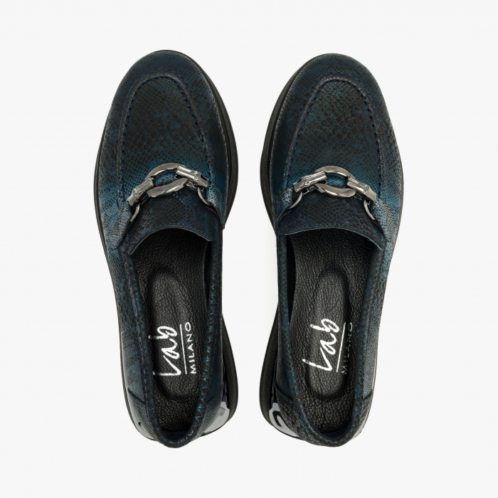 Pantofi Damă Casual, Bleumarin, Vopsea Sidefata, Varf Rotund, Finisaj Imprimat, LAB Milano by Renzoni 10475484 [3]