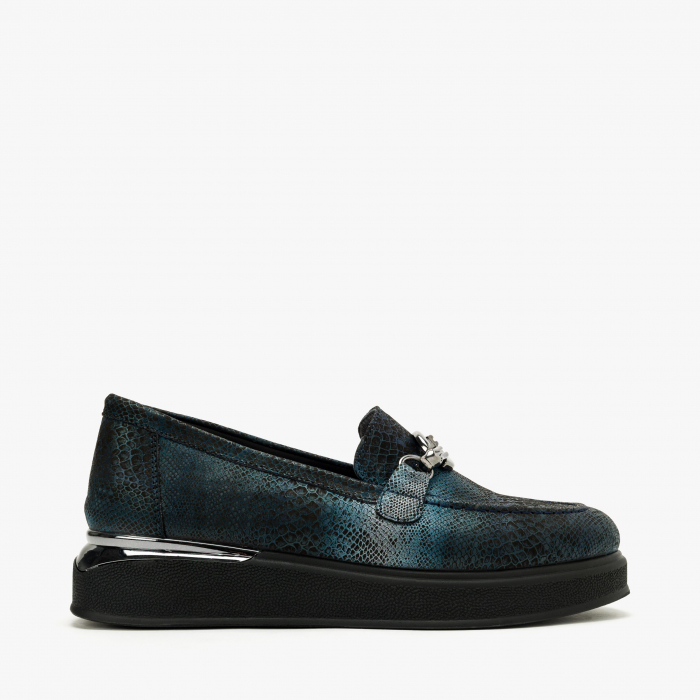 Pantofi Damă Casual, Bleumarin, Vopsea Sidefata, Varf Rotund, Finisaj Imprimat, LAB Milano by Renzoni 10475484 [2]