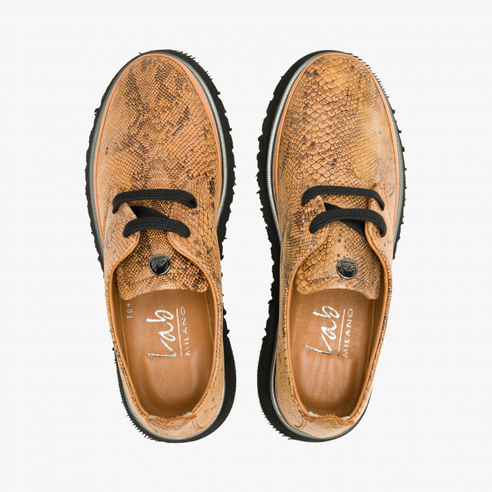 Pantofi Damă Casual, Cognac, Siret, Talpa Cauciuc, Vopsea Sidefata, LAB Milano by Renzoni 241028 [3]