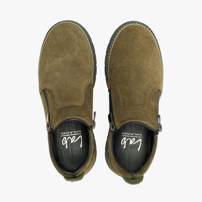 Pantofi Damă Casual din Piele Întoarsă, Oliv, Fermoar Lateral și Talpă Comodă, LAB Milano by Renzoni 0452617 [3]