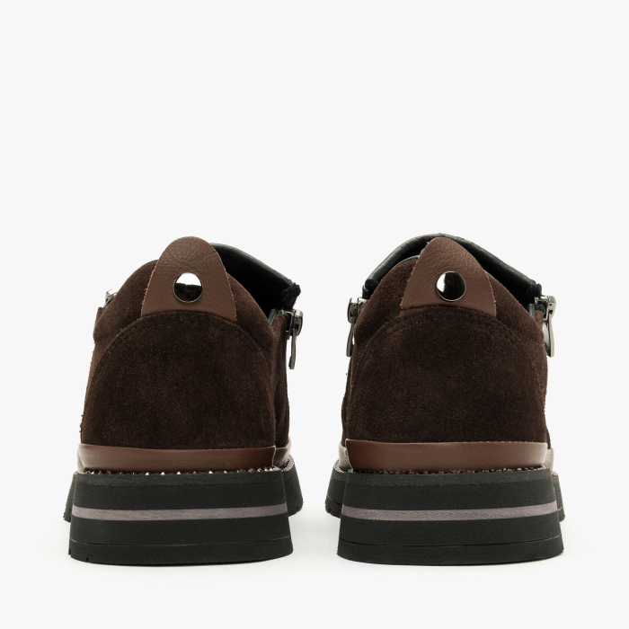 Pantofi Damă Casual din Piele Întoarsă, Maro, Fermoar Lateral și Bandă cu Ținte Decorative, LAB Milano by Renzoni 0452617 [5]