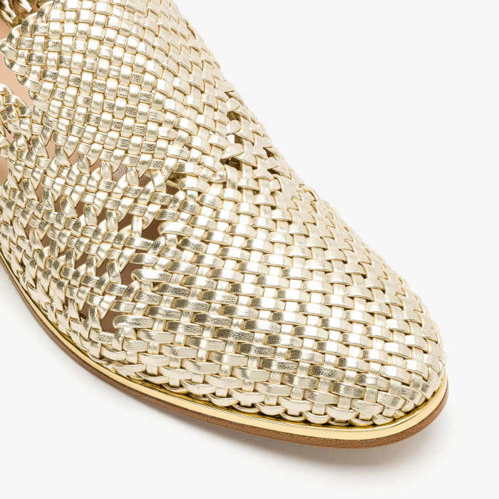 Pantofi Dama Casual din Piele Impletita, Culoare Aurie, Toc Comod de 1 cm, Sezon Primavara-Vara, Renzoni 5348 [4]