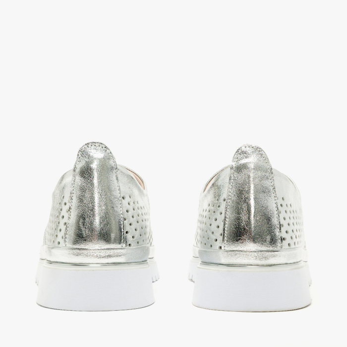 Pantofi Dama Casual din Piele Perforata Sidefata, Culoare Argintiu, Sireturi, Talpa Usoara 3 cm, LAB Milano by Renzoni 0860140 [5]