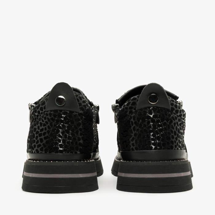 Pantofi Damă Casual din Piele Ștanțată, Negru, Fermoar Lateral și Talpă Comodă, Animal Print Lucios, LAB Milano by Renzoni 0452617 [5]