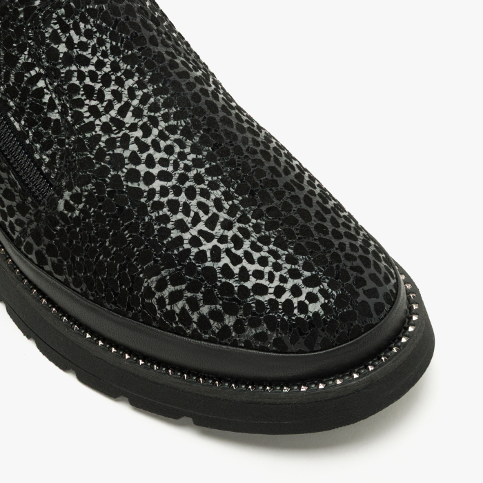 Pantofi Damă Casual din Piele Ștanțată, Negru, Fermoar Lateral și Talpă Comodă, Animal Print Lucios, LAB Milano by Renzoni 0452617 [4]