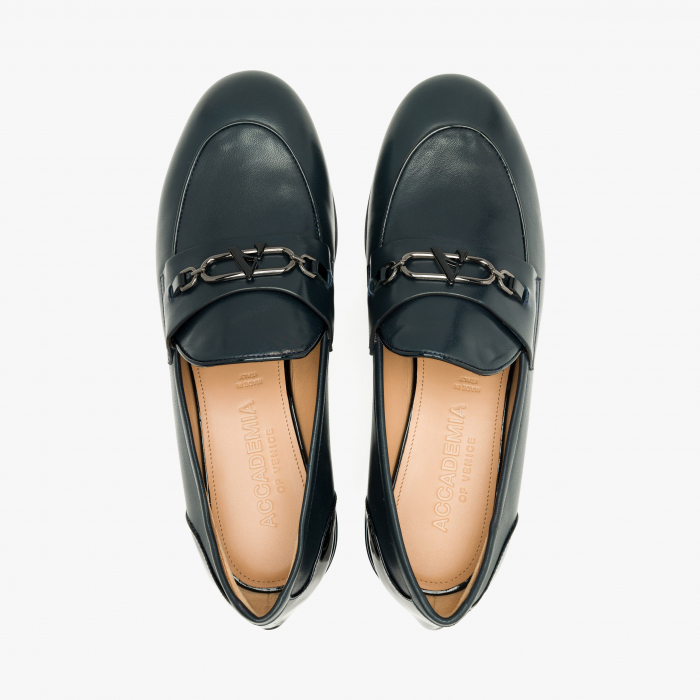 Pantofi Damă Casual/Elegant, Bleumarin, Accesoriu Argintiu, Toc Comod, Accademia 3731 [3]