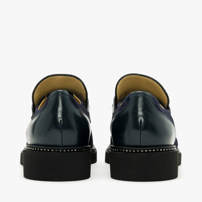 Pantofi Damă Casual/Elegant, Bleumarin, Piele Intoarsă, Accesoriu Auriu, Varf Clasic, Toc Comod, Accademia 3743 [5]
