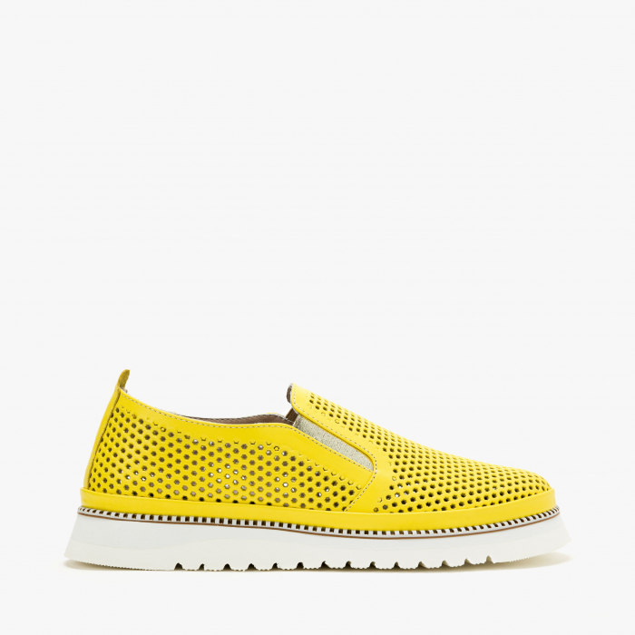 Pantofi Dama Casual Galben, Talpa Comoda 3 cm, Piele Perforată, LAB Milano by Renzoni 0812Y2411 [2]