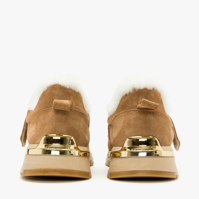Pantofi Dama Casual Imblaniti, Piele Intoarsa Bej, Blana Naturala si Talpa Ortopedica de 4 cm, LAB Milano by Renzoni 9038 [5]