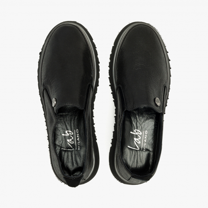 Pantofi Damă Casual, Negru, Piele Imprimată, Varf Rotund, LAB Milano by Renzoni 241025 [3]