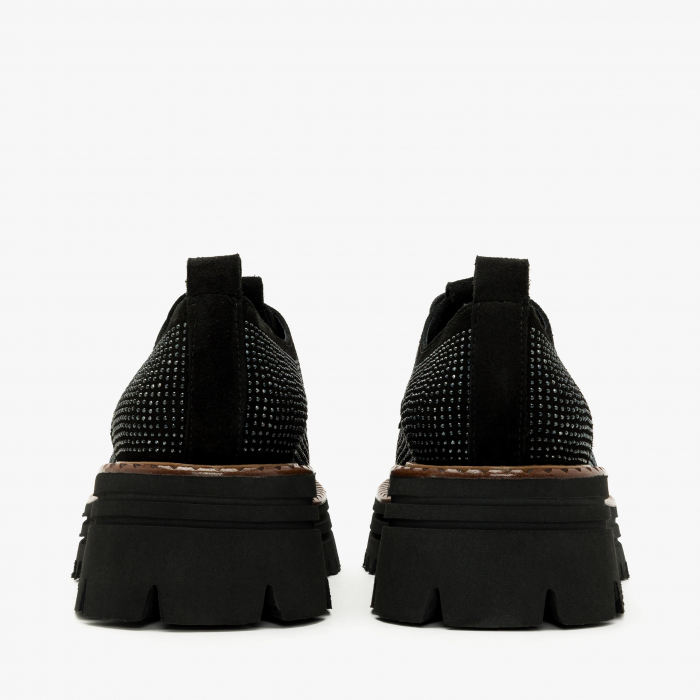 Pantofi Dama Casual Negru, Piele Întoarsă cu Cristale și Talpă de 3 cm, LAB Milano by Renzoni 06304090 [5]