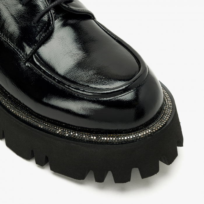 Pantofi Damă Casual, Negru, Piele Lăcuită, Bordură din Cristale, Toc Comod, LAB Milano by Renzoni 3124 [4]