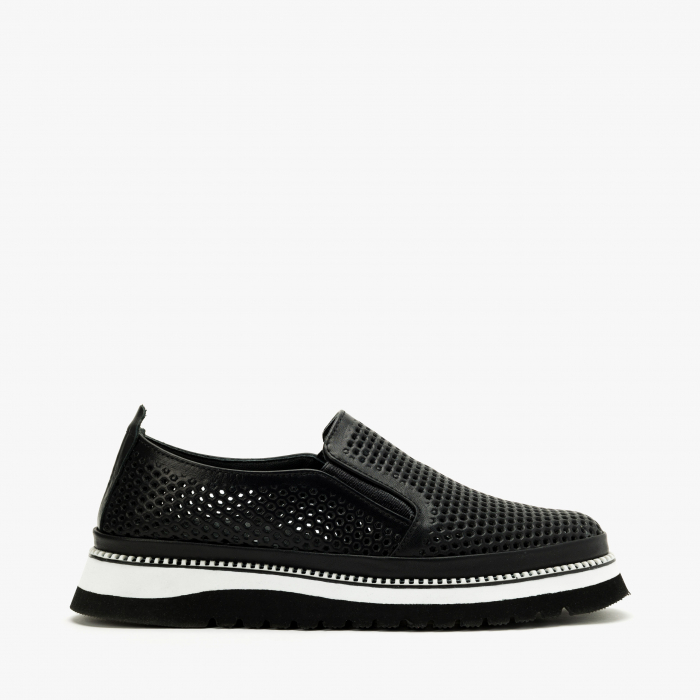 Pantofi Dama Casual Negru, Talpa Comoda 3 cm, Piele Perforată, LAB Milano by Renzoni 0812Y2411 [2]