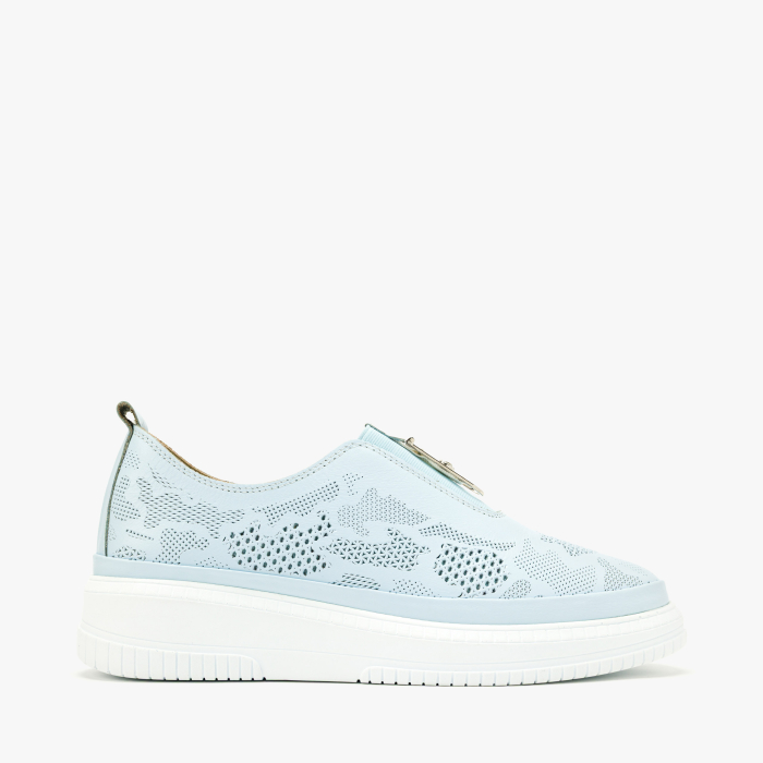 Pantofi Dama Casual Slip-On, Piele Naturala Bleu Stantata, Talpa Groasa 4 cm si Aplicatie cu Cristal, LAB Milano by Renzoni G3526344 [2]